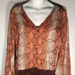 Giddy Up Glamour SZL Mocha & Rust Snakeskin Top Boho Animal Timeless Chic Dressy